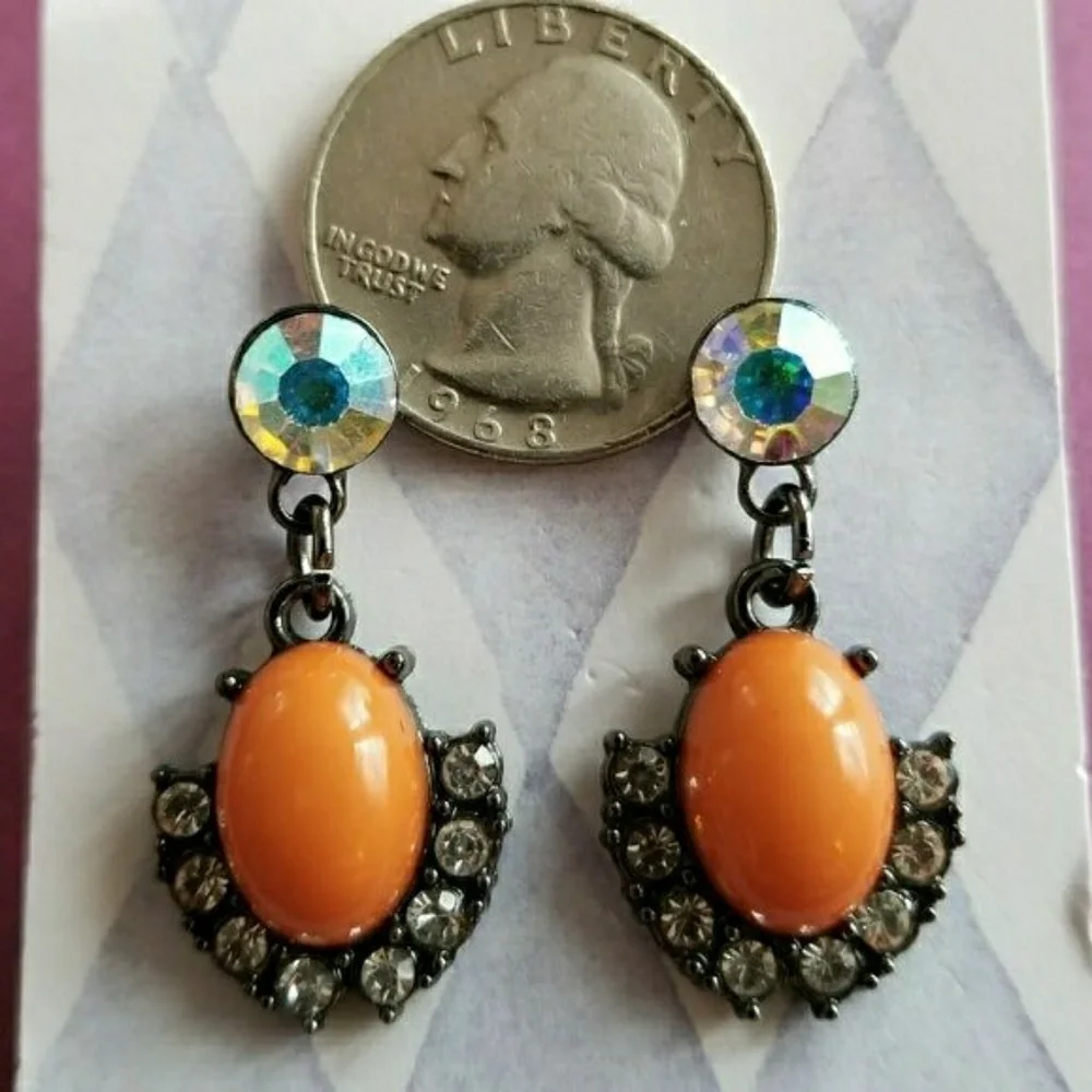 Earrings orange dark silver Boho dangle